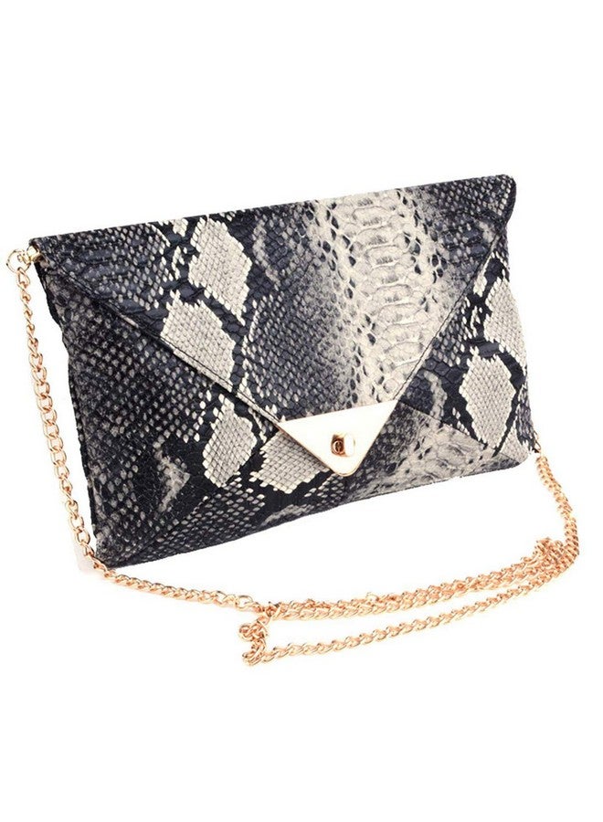 Newfancy حقيبة كلتش نسائية بتصميم جلد الثعبان مع سلاسل لحفلات المساء والاحتفالات وحقيبة كتف واحدة الحجم - Image 1