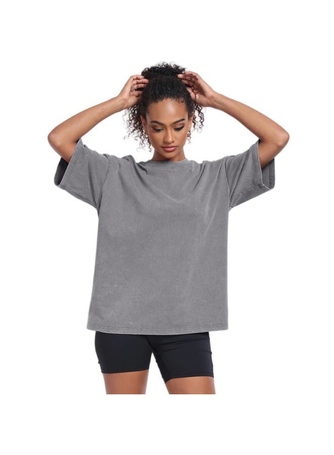 KEEPSHOWING Womens Vintage Oversized T Shirts Acid Washed Baggy Cotton Tee Casual Workout Boyfriend Short Sleeve Tops, Black/Grey/Coffe/Beige, M - Image 3