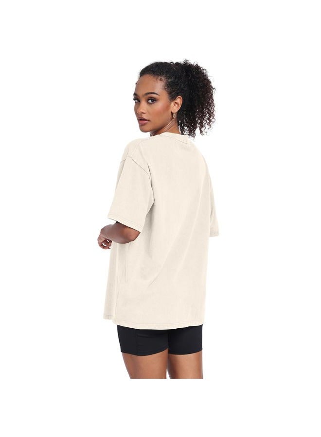 KEEPSHOWING Womens Vintage Oversized T Shirts Acid Washed Baggy Cotton Tee Casual Workout Boyfriend Short Sleeve Tops, Black/Grey/Coffe/Beige, M - Image 5