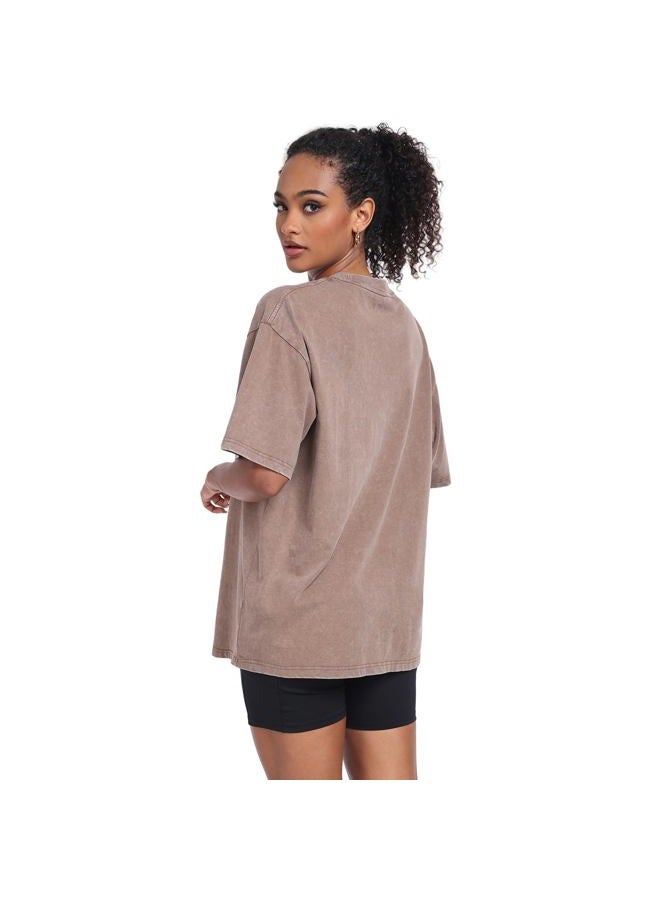 KEEPSHOWING Womens Vintage Oversized T Shirts Acid Washed Baggy Cotton Tee Casual Workout Boyfriend Short Sleeve Tops, Black/Grey/Coffe/Beige, M - Image 4