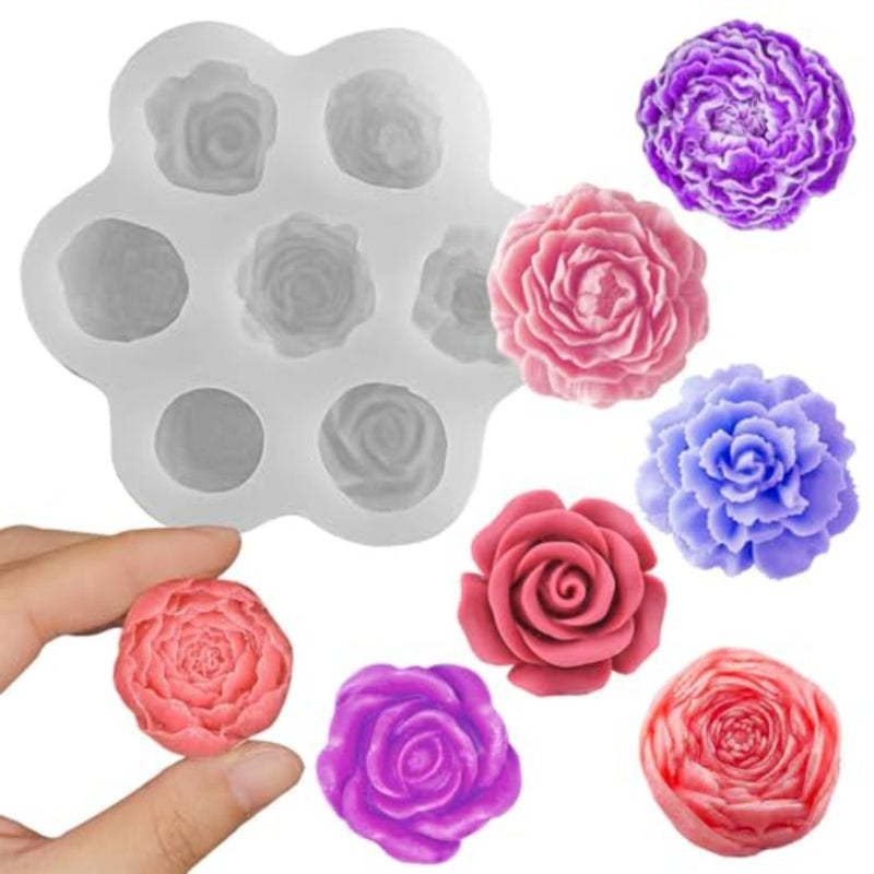 ® 3D زهرة شمعة العفن سيليكون قوالب صنع الصابون، 7 غرفة الأزهار تصميم الغذاء الصف قالب السيليكون للشوكولاتة DIY، والشموع، وفن الراتنج، وذوبان الشمع، والحلوى، ومكعبات الثلج، والخبز والحرف - Image 1
