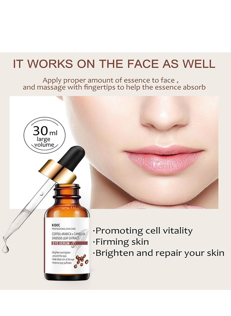 KOEC Caffeine Eye Serum - with Green Tea, Hyaluronic Acid, Collagen, Caffeine Eye Lift Serum - Reduces Puffiness, Dark Circles, Under Eye Bags, Wrinkles and Fine Lines Around The Eyes (30ml) - Image 5