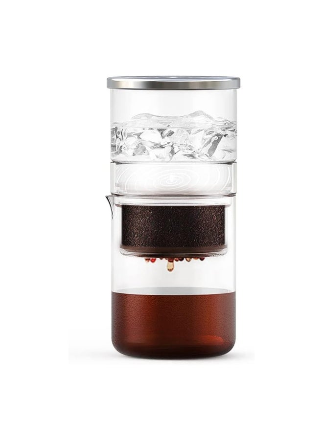iCafilas 2-in-1 Cold Brew Coffee Maker, 300ml Glass Drip Coffee Brewer with Stainless Steel Lid – Slow Drip Ice Coffee Maker for Home, Office - Image 1
