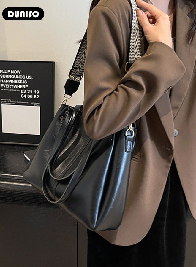 DUNISO Women's Shoulder Tote Bag, PU Leather Shoulder Bag, Large Capacity Crossbody Bag for Adjustable Shoulder Strap, Fashionable Travel Messenger Shoulder Bag For Ladies - Image 5