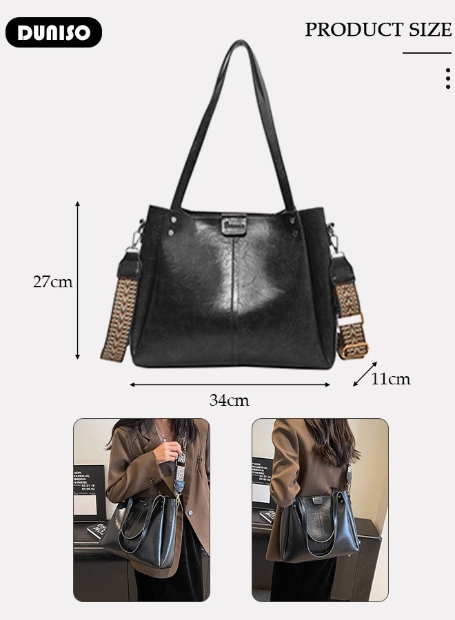 DUNISO Women's Shoulder Tote Bag, PU Leather Shoulder Bag, Large Capacity Crossbody Bag for Adjustable Shoulder Strap, Fashionable Travel Messenger Shoulder Bag For Ladies - Image 4
