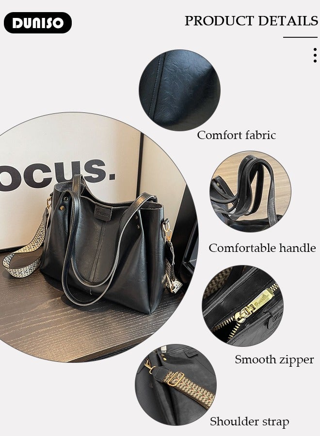 DUNISO Women's Shoulder Tote Bag, PU Leather Shoulder Bag, Large Capacity Crossbody Bag for Adjustable Shoulder Strap, Fashionable Travel Messenger Shoulder Bag For Ladies - Image 2