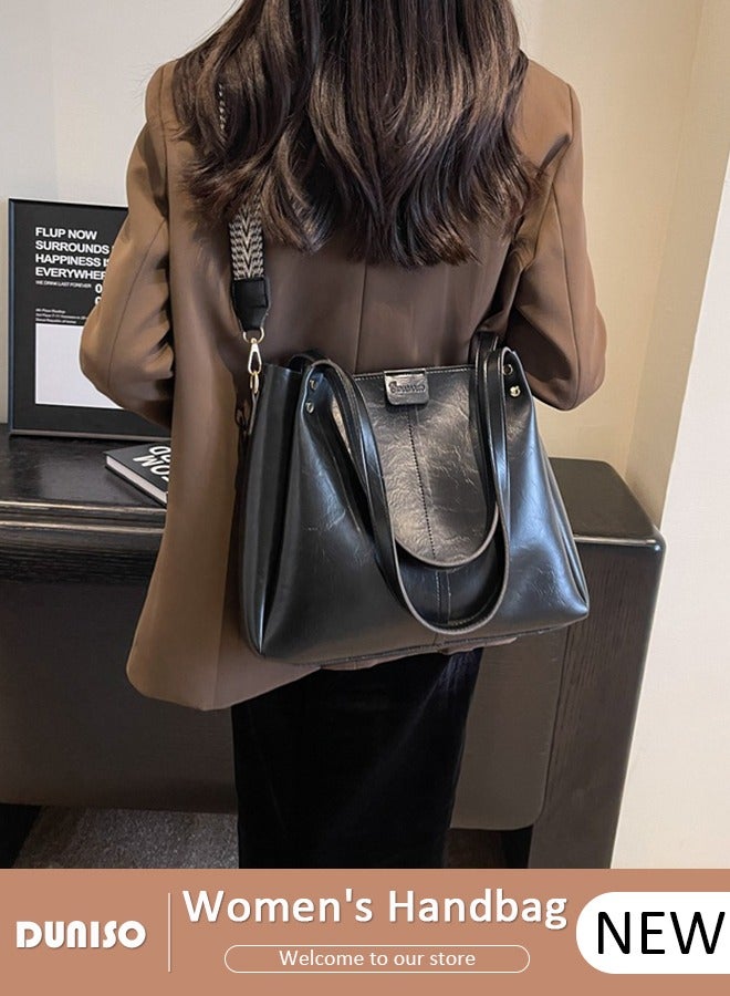 DUNISO Women's Shoulder Tote Bag, PU Leather Shoulder Bag, Large Capacity Crossbody Bag for Adjustable Shoulder Strap, Fashionable Travel Messenger Shoulder Bag For Ladies - Image 1
