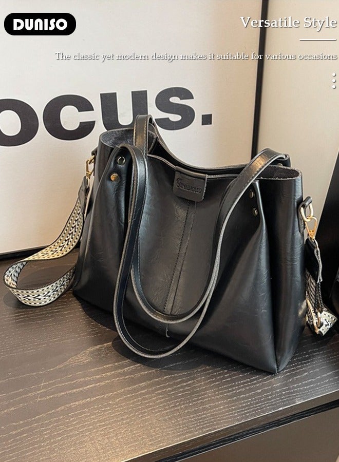DUNISO Women's Shoulder Tote Bag, PU Leather Shoulder Bag, Large Capacity Crossbody Bag for Adjustable Shoulder Strap, Fashionable Travel Messenger Shoulder Bag For Ladies - Image 3