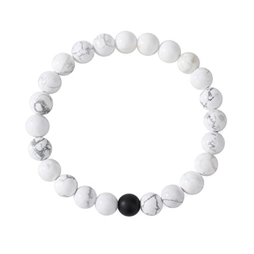 MengPa Mens Beaded Bracelets Couples Matching Bracelet Set Matte Beads for Women Stone Jewelry (Howlite-White) US3691E - Image 3