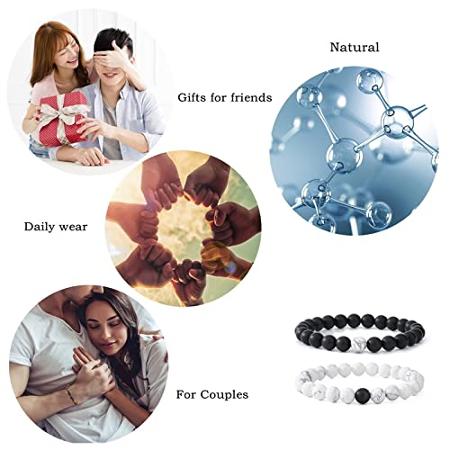 MengPa Mens Beaded Bracelets Couples Matching Bracelet Set Matte Beads for Women Stone Jewelry (Howlite-White) US3691E - Image 2