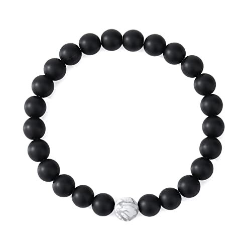 MengPa Mens Beaded Bracelets Couples Matching Bracelet Set Matte Beads for Women Stone Jewelry (Howlite-White) US3691E - Image 4