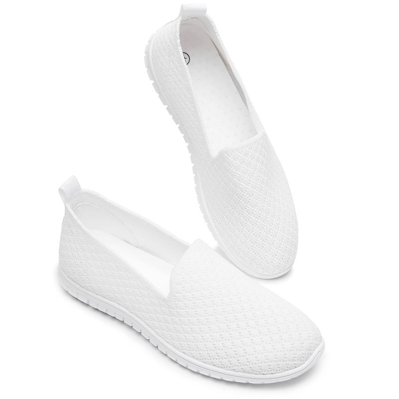 BABUDOG Women's Mesh Flats Shoes Breathable Slip on Shoes Casual Black and White Flats Comfortable Walking Shoes(White.US11) - Image 1