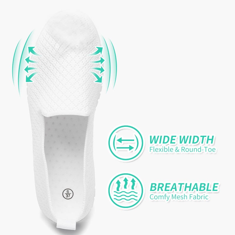BABUDOG Women's Mesh Flats Shoes Breathable Slip on Shoes Casual Black and White Flats Comfortable Walking Shoes(White.US11) - Image 4