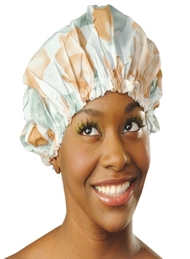 DONNA Shower Cap for Women - Reusable, Waterproof, Travel Accessories - Spa Patten FLORAL BEIGE Large - Image 1