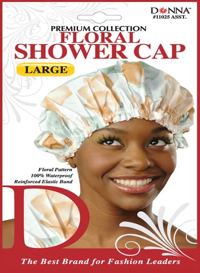 DONNA Shower Cap for Women - Reusable, Waterproof, Travel Accessories - Spa Patten FLORAL BEIGE Large - Image 2