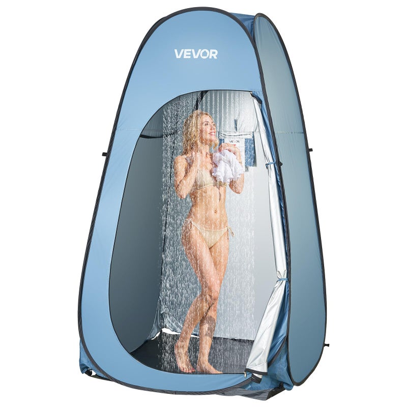 VEVOR Pop up Shower Tent, Instant Portable Privacy Tent Changing Room with Shower Bag, Ground Stakes, Ropes, Carry Bag, 190T Polyester with Silver Coating, Quick Setup, for Camping, Beach, Fishing - Image 1