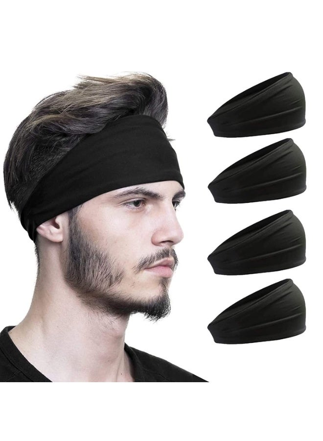 Chabeia 4 Pcs Headbands for Men & Women,Sport Workout Sweat Bands Headbands for Fitness,Running,Cycling,Travel, Moisture Wicking, Elastic Stretch(Black) - Image 1