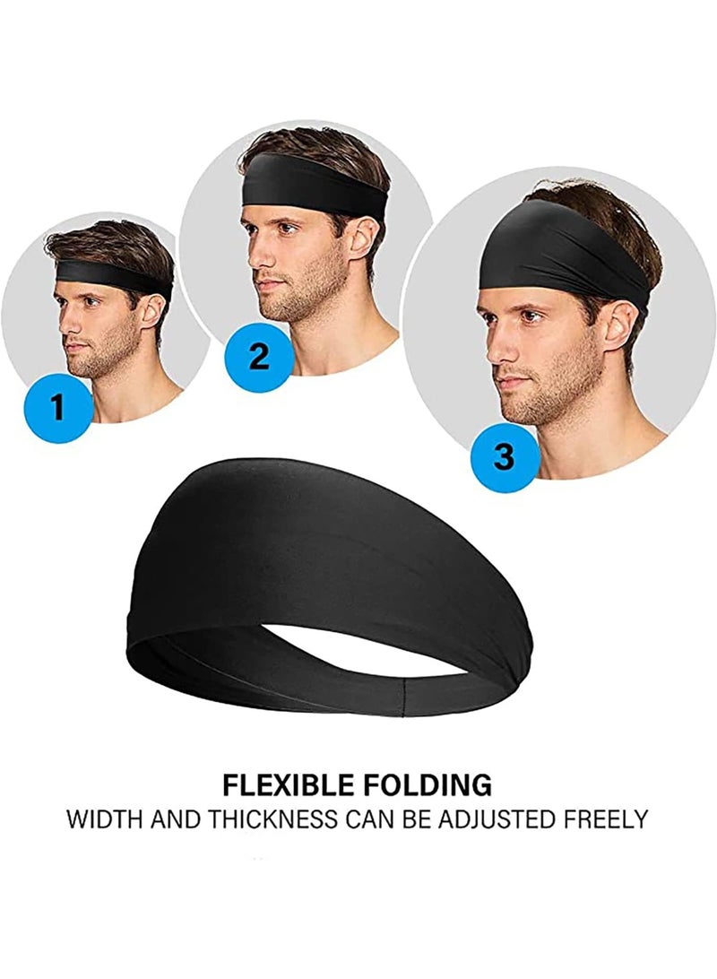 Chabeia 4 Pcs Headbands for Men & Women,Sport Workout Sweat Bands Headbands for Fitness,Running,Cycling,Travel, Moisture Wicking, Elastic Stretch(Black) - Image 5