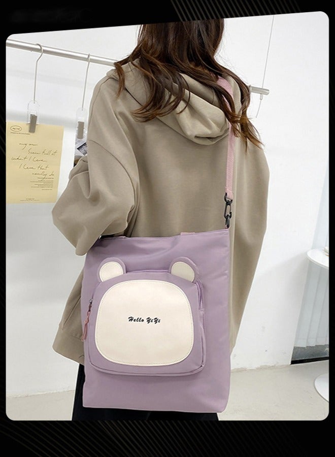 Joychic حقيبة كتف من النايلون بجيب أمامي ومضادة للسرقة ومضادة للماء وحقيبة مدرسية بسحاب للطلاب الابتدائيين والمتوسطين والثانويين، أرجوانية - Image 3