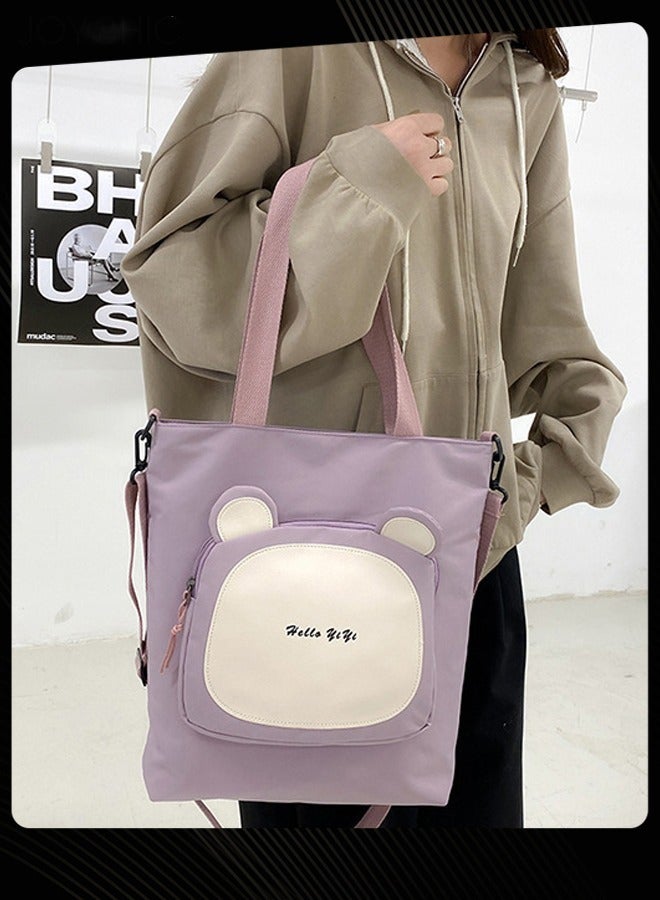 Joychic حقيبة كتف من النايلون بجيب أمامي ومضادة للسرقة ومضادة للماء وحقيبة مدرسية بسحاب للطلاب الابتدائيين والمتوسطين والثانويين، أرجوانية - Image 2