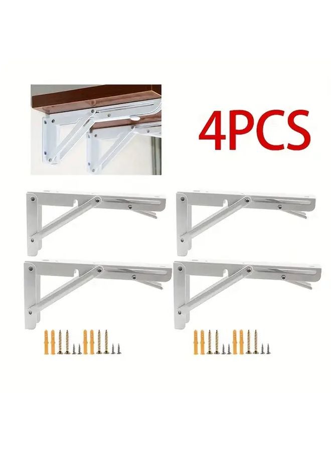 4Pcs White Folding Shelf Bracket 9 52in Heavy Duty 300lbs Capacity Wall Mounted - Image 2