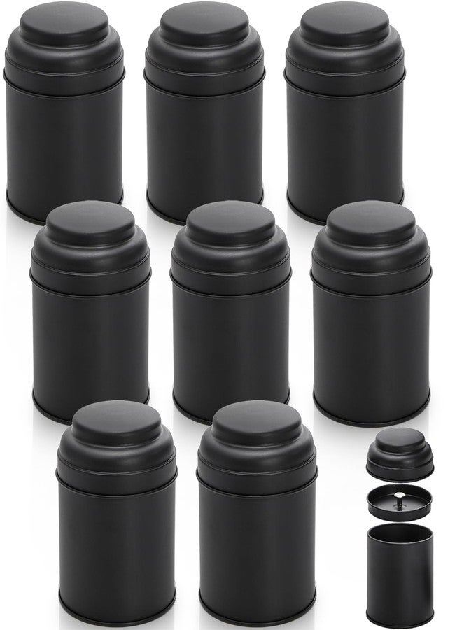 Lawei 9 Pack Tea Tin Canister with Airtight Double Lids, 8 Oz Round Loose Tea Containers, Small Kitchen Tin Can Box for Storage Loose Bags Coffee Sugar Candy Spices, Christmas Gift, Black - Image 1
