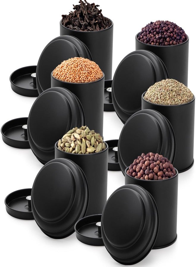 Lawei 9 Pack Tea Tin Canister with Airtight Double Lids, 8 Oz Round Loose Tea Containers, Small Kitchen Tin Can Box for Storage Loose Bags Coffee Sugar Candy Spices, Christmas Gift, Black - Image 3