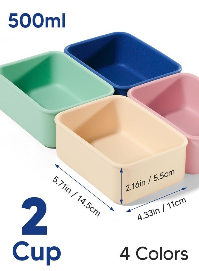 Duseu 4 Pcs 2 Cup Silicone Freezer Molds with Lid, 16oz Soup Cube Freezer Tray, Meal Prep Containers for Sauces, Stews, Leftovers, Food Storage (Blue Pink Green Yellow) - Image 2