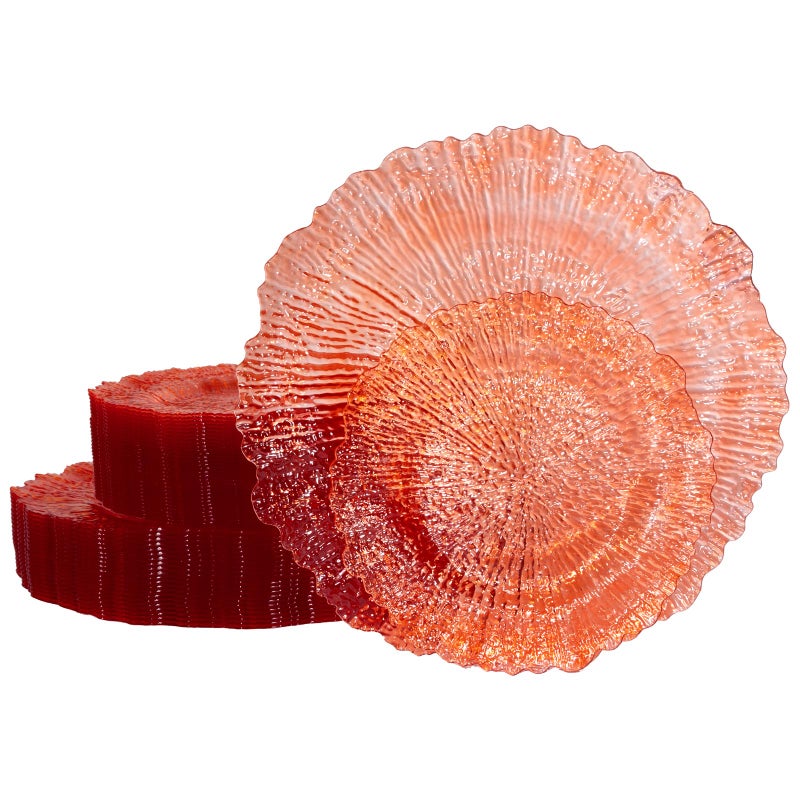 U-QE 60PCS Clear Orange Plates - Reef Orange Plastic Plates Disposable&Reusable - Heavy Duty Plastic Plate Including 30 Dinner Plate 10" & 30 Dessert 7" Perfect for Party - Image 1