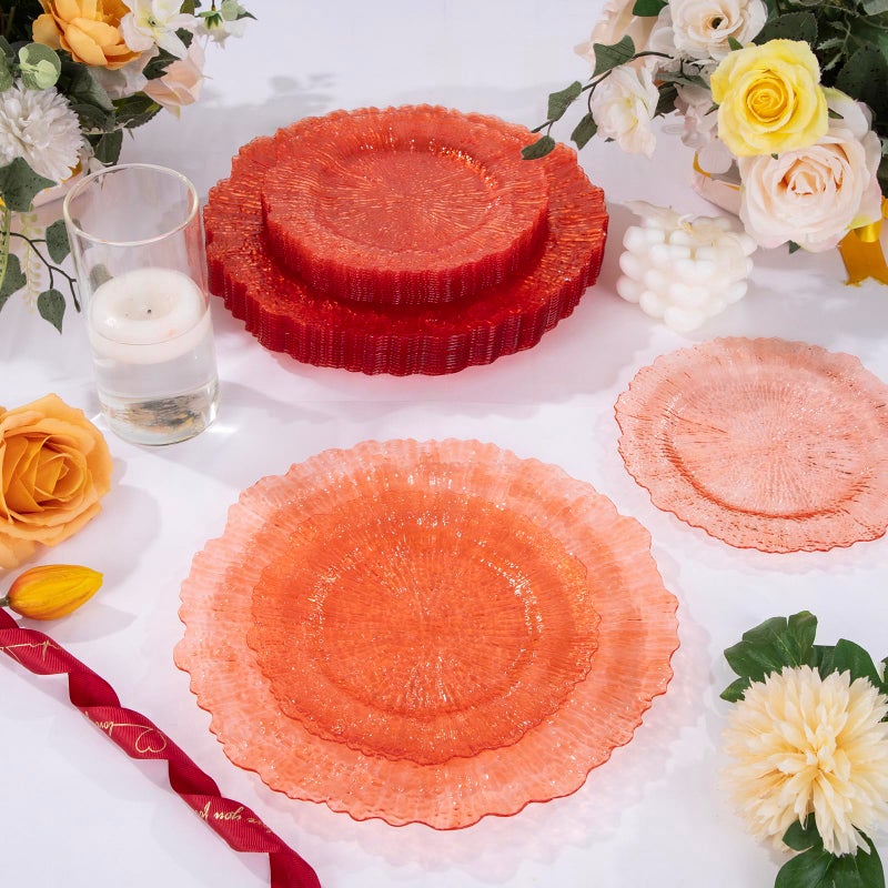 U-QE 60PCS Clear Orange Plates - Reef Orange Plastic Plates Disposable&Reusable - Heavy Duty Plastic Plate Including 30 Dinner Plate 10" & 30 Dessert 7" Perfect for Party - Image 4