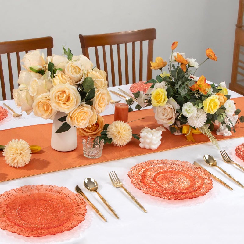U-QE 60PCS Clear Orange Plates - Reef Orange Plastic Plates Disposable&Reusable - Heavy Duty Plastic Plate Including 30 Dinner Plate 10" & 30 Dessert 7" Perfect for Party - Image 3