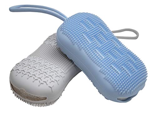 Serenity Select 2 Exfoliating Silicone Body Sponges, Double-Sided Bath or Shower Body Brush, Silicon Loofah/Built-in Sponge – Cleans & Stimulates Circulation. Christmas Stocking, Hanukkah- Blue/Gray - Image 1