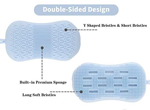 Serenity Select 2 Exfoliating Silicone Body Sponges, Double-Sided Bath or Shower Body Brush, Silicon Loofah/Built-in Sponge – Cleans & Stimulates Circulation. Christmas Stocking, Hanukkah- Blue/Gray - Image 3