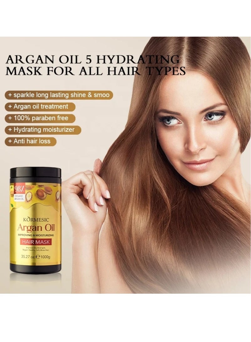 Kormesic 1000g Argan Oil Creamy Hair Mask Nourish Repair Smooth and Shiny Hair Repair Damaged Hair Follicles and Restore Healthy Hair Anti Hair Fall & Renewal Creamy Argan Oil Hair Cream - Image 2