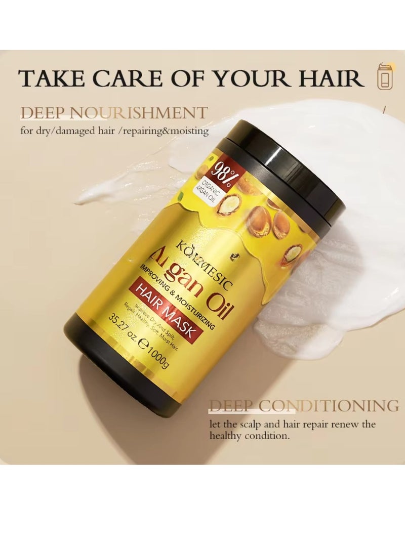 Kormesic 1000g Argan Oil Creamy Hair Mask Nourish Repair Smooth and Shiny Hair Repair Damaged Hair Follicles and Restore Healthy Hair Anti Hair Fall & Renewal Creamy Argan Oil Hair Cream - Image 5