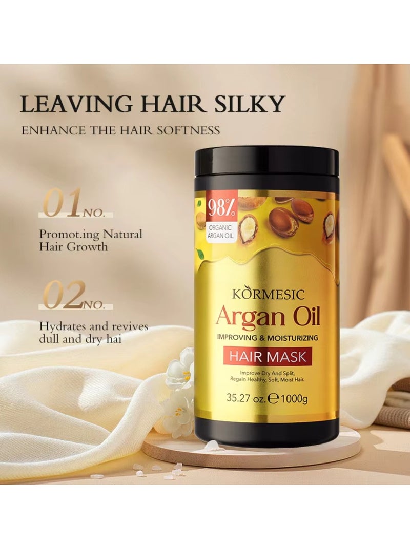 Kormesic 1000g Argan Oil Creamy Hair Mask Nourish Repair Smooth and Shiny Hair Repair Damaged Hair Follicles and Restore Healthy Hair Anti Hair Fall & Renewal Creamy Argan Oil Hair Cream - Image 3