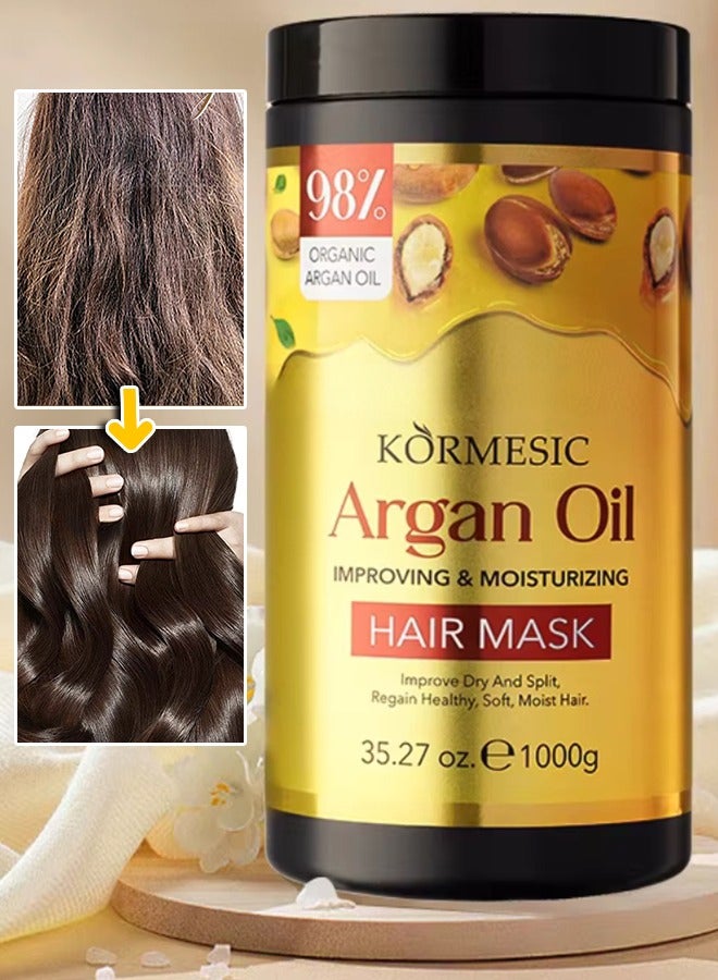 Kormesic 1000g Argan Oil Creamy Hair Mask Nourish Repair Smooth and Shiny Hair Repair Damaged Hair Follicles and Restore Healthy Hair Anti Hair Fall & Renewal Creamy Argan Oil Hair Cream - Image 1