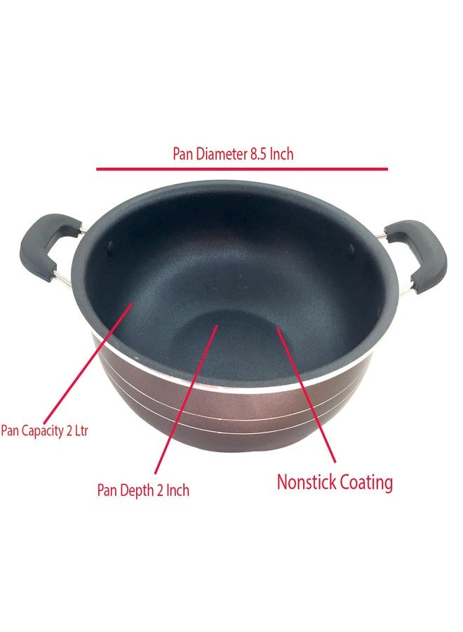 جي دي مقلاة كاداي عميقة غير لاصقة من الألومنيوم مع غطاء من الفولاذ المقاوم للصدأ، أواني طهي متعددة الاستخدامات: مقلاة قلي عميقة، مقلاة كراهي، مقلاة ووك، سعة 2 لتر - Image 3