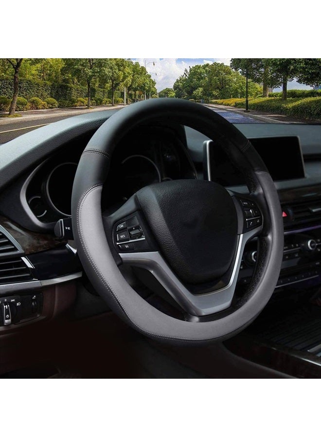 Valleycomfy Microfiber Leather Steering Wheel Covers Universal 15 inch (Gray) - Image 1