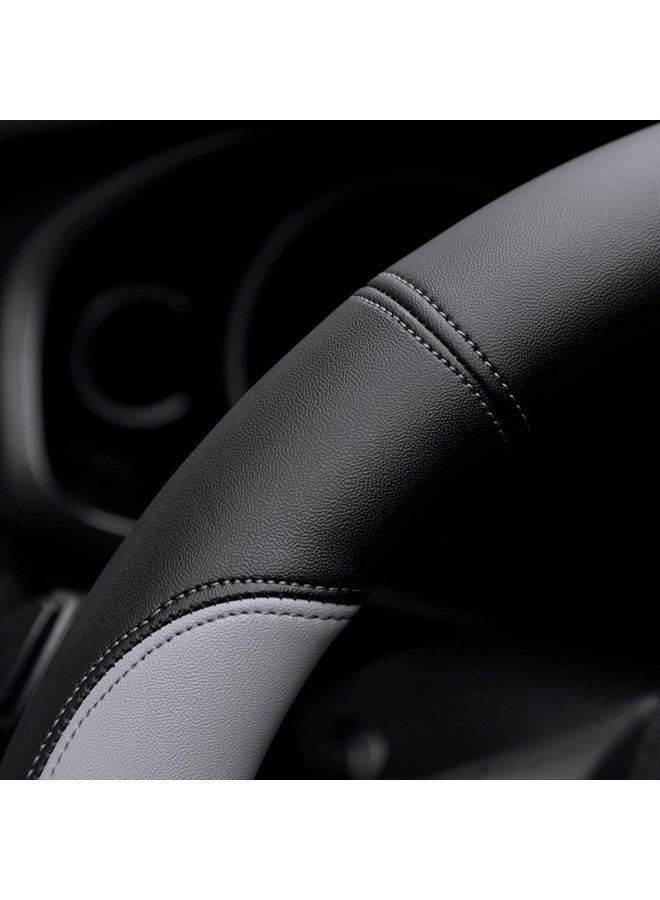 Valleycomfy Microfiber Leather Steering Wheel Covers Universal 15 inch (Gray) - Image 4