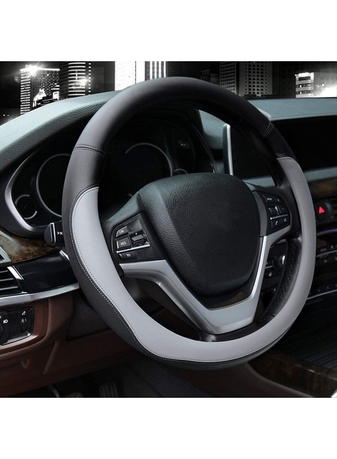 Valleycomfy Microfiber Leather Steering Wheel Covers Universal 15 inch (Gray) - Image 3