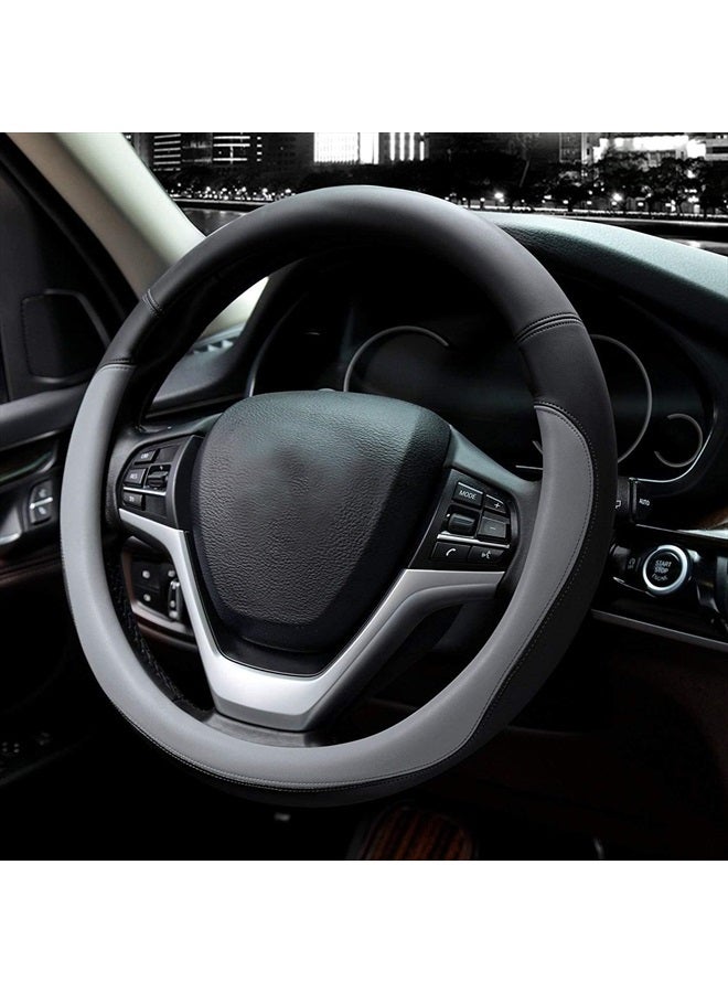 Valleycomfy Microfiber Leather Steering Wheel Covers Universal 15 inch (Gray) - Image 2