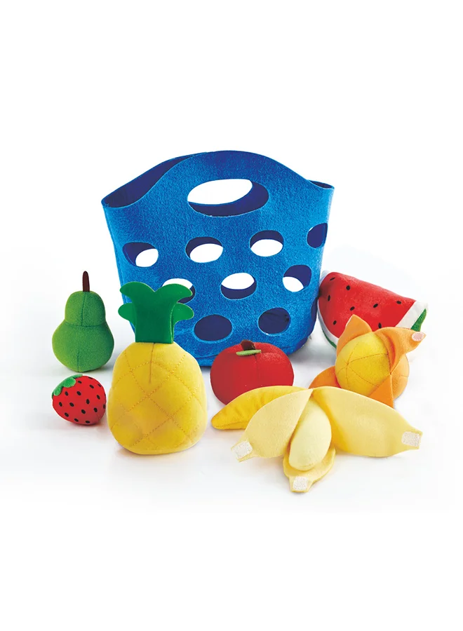 Hape Hape Toddler Fruit Basket | Soft Pretend Food Toy Set with Banana, Apple, Pineapple & More | Fabric Fruit Play for Kids 18M+