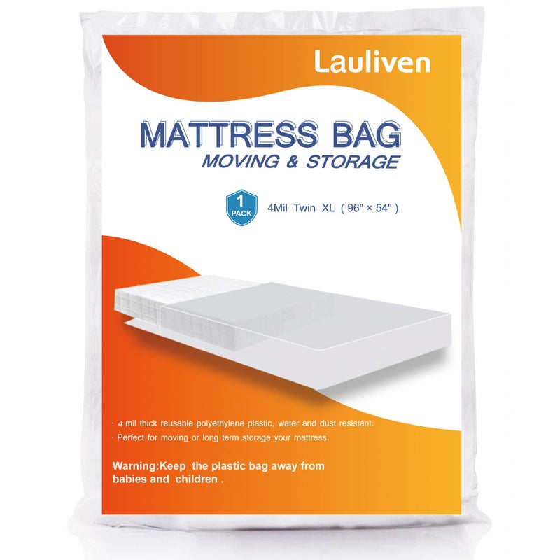 Lauliven 4 Mil Mattress Bag for Moving and Storage Twin XL Mattress Storage Bag Plastic Heavy Duty Mattress Bags for Long Term Storage and Disposal Mattress Furniture Cover 1 Pack 