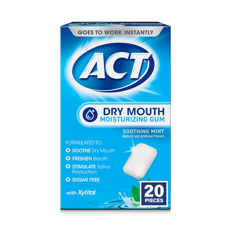 ACT Dry Mouth Moisturizing Gum 20 Pieces With Xylitol Sugar Free Soothing Mint