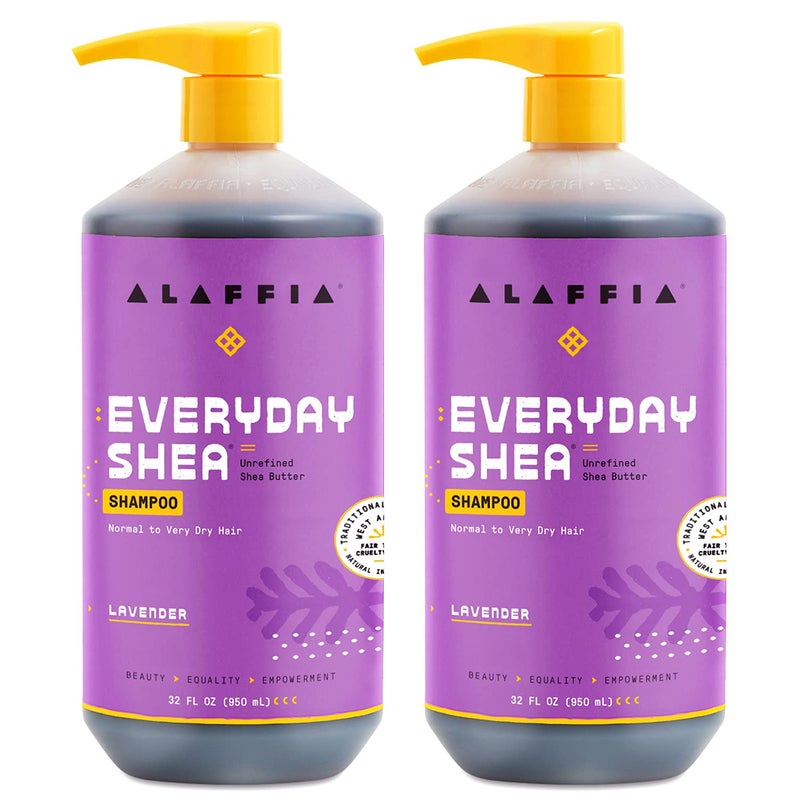 Alaffia Shampoo, Lavender 2-Pack â€“ EveryDay Shea Sulfate-Free Shampoo with Moisture-Rich Shea Butter and Coconut Oil, 32 Oz Ea - Image 1