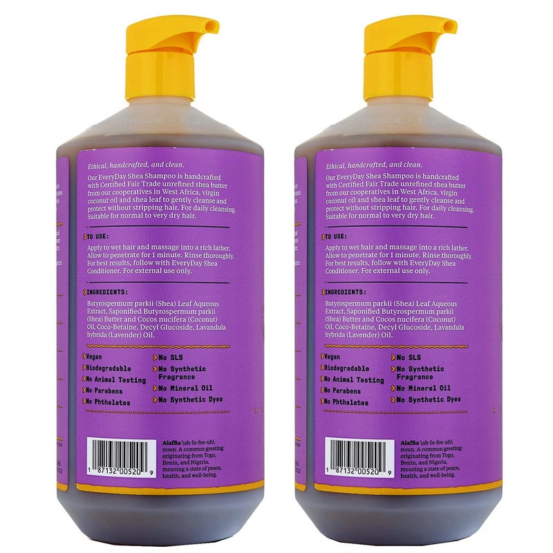 Alaffia Shampoo, Lavender 2-Pack â€“ EveryDay Shea Sulfate-Free Shampoo with Moisture-Rich Shea Butter and Coconut Oil, 32 Oz Ea - Image 2