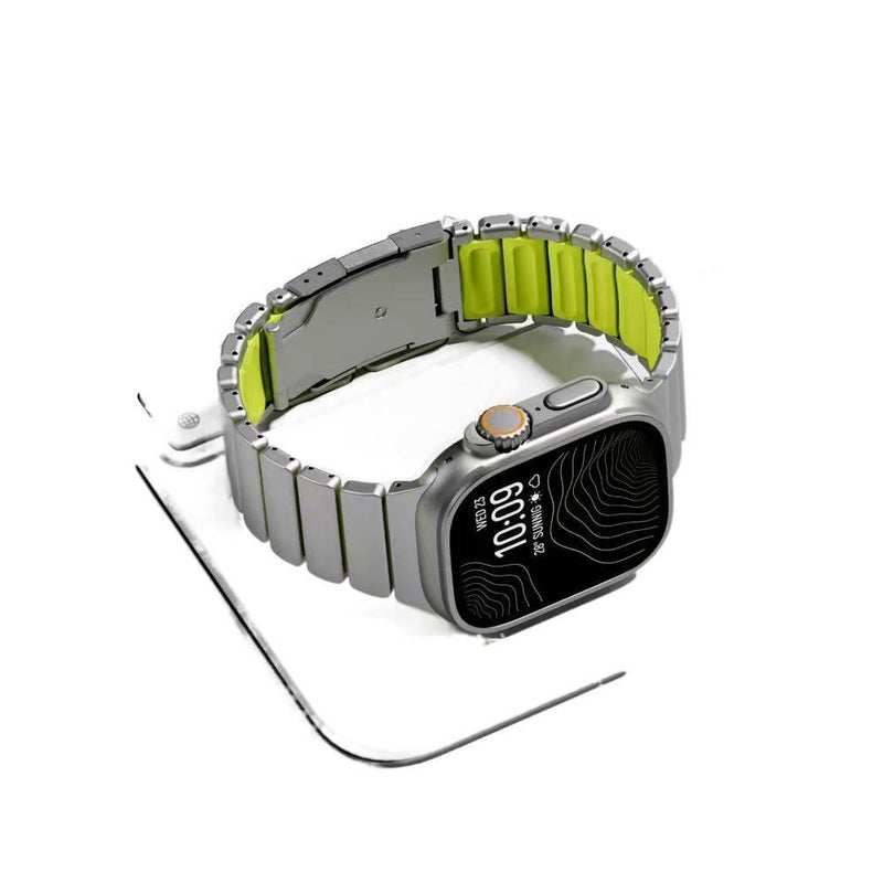 سوار ساعة ذكية سوار معدني من الستانلس ستيل متوافق مع Apple Watch 42/44/45/49mm بملاءمة قابلة للتعديل وحزام بديل بتصميم معدني أنيق باللون أسود قابل للتعديل - Image 4