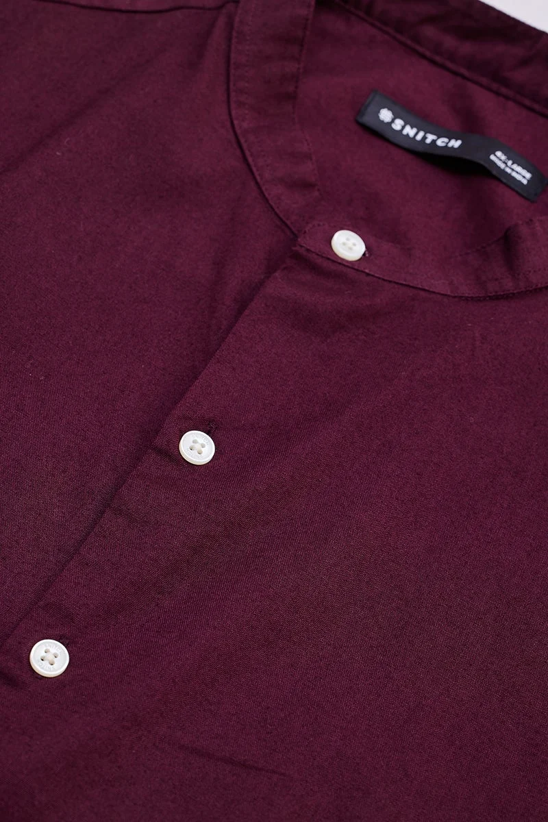 SNITCH Burgundy Mandarin Plus Size Shirt