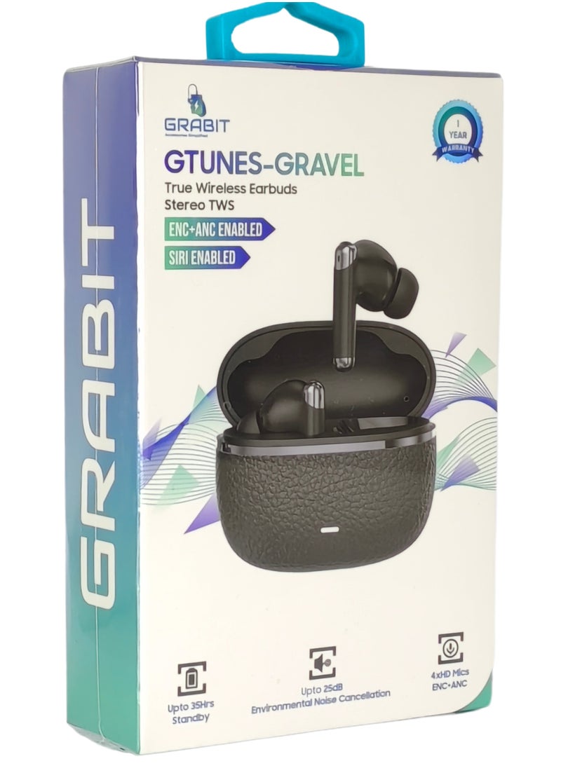 GRABIT - GTUNES-GRAVELS True Wireless Earbuds – ANC & HD Sound, Experience -25dB Active Noise Cancellation, quad-mic clarity, and rich 13mm audio with Bluetooth 5.4. Enjoy Transparency, and ANC Off modes. Features a sleek electroplated case, LED battery indicator, and Type-C fast charging. Compatible with iPhone, Samsung, OnePlus, Xiaomi, Huawei, Google Pixel, iPads, MacBooks, and more. - Image 1